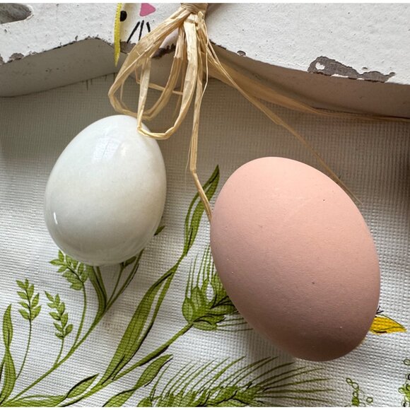 Bundle Of Easter-Themed Decorative Wooden Rabbits Happy Easter Sign Ceramic Eggs - Picture 3 of 9